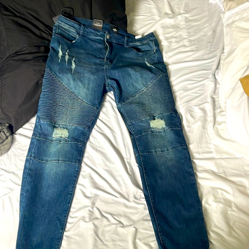 ZLZ Designer Biker Jeans for Men Slim Fit, Men's Comfy Stretch Ripped